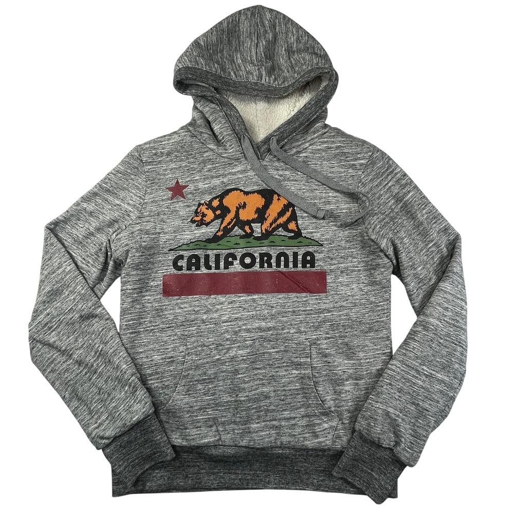 City Wear No. 415 California Republic Bear Hoodie Women L Gray Sherpa Lined Cozy